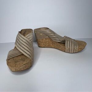 Lucky Brand‎ Miller Platform Cork Wedge Sheer Glitter Strap Sandals Womens 7.5